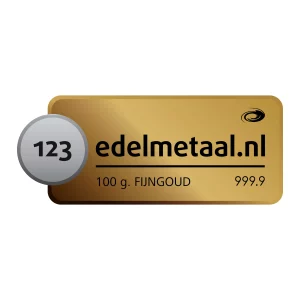 Goudbaar van 100 gram van div. edelmetaal smelters met een zuiverheid van 99,99 procent ook genoemd fijngoud of goudplaatje.