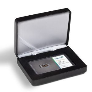 1 gram goudbaar Umicore in geschenkverpakking met certificaat geseald in hardplastic en goudplaatje is LBMA gecertificeerd